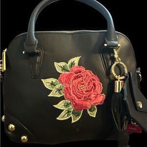 Steve Madden Black Shoulder Bag with Red Floral Design